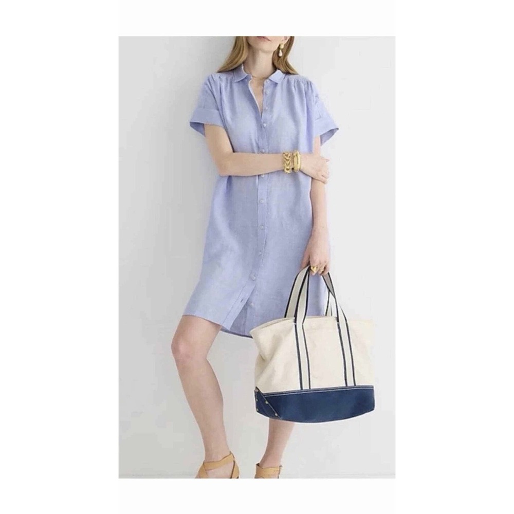 BAIRD McNUTT J.CREW Dress XL 100% Irish Linen Blue Shirt Dress Resortwear #O4-1